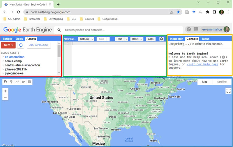 Google Earth Engine's browser-based JavaScript API